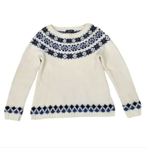 Lands End Fair Isle Nordic Airspun Cozy Alpaca Wool Sweater Size Medium 10-12 - Picture 2 of 10